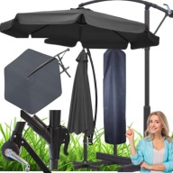 DUŻY SOLIDNY PARASOL OGRODOWY SKŁADANY Z WYSIĘGNIKIEM POKROWCEM – SZARY