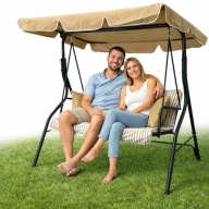 Huśtawka ogrodowa wolnostojąca beżowa w paski 130x45 cm