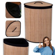 KOSZ NA PRANIE BIELIZNE ZABAWKI NAROŻNY BAMBUSOWY JEDNOKOMOROWY 66L POKRYWA