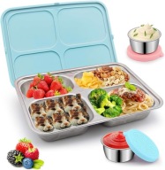 Lunch Box Bento Stalowy - 4 Przegrody Pojemnik na Lunch + Sosy Szczelny