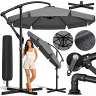 PARASOL OGRODOWY SKŁADANY DUŻY Z WYSIĘGNIKIEM FALBANĄ 350 CM + POKROWIEC