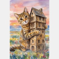 Kot przytulający dom kolorowa akwarela szkic obraz na płótnie 55x80 art