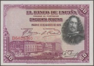 Hiszpania 50 peset 1928 - Velazquez - stan bankowy - - -