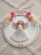 Aniołek Makrama 25X25 Anioł Stróż Imię Grawer Prezent Chrzest Komunia