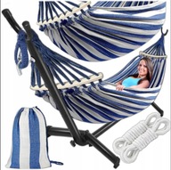 HAMAK ZE STELAŻEM STOJAK NA HAMAK OGRODOWY DWUOSOBOWY XXL 200x150 cm