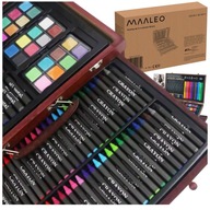 Zestaw plastyczny MAALEO 142 szt. Zestaw do malowania w drewnianej walizce