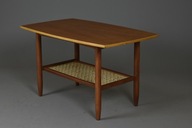 Skandynawski stolik kawowy z lat 60. Rattan – fornir teakowy, po renowacji