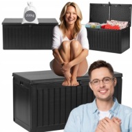 DUŻA SKRZYNIA OGRODOWA NA TARAS BALKON 270 L CZARNA SOLIDNA KUFER SIEDZISKO