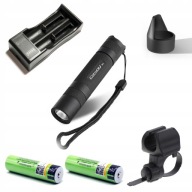 ZESTAW LATARKA NA ROWER CONVOY S2+ 18650 (2 szt), daszek, ładowarka, uchwyt