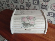 DREWNIANY MALOWANY CHLEBAK RÓŻE SHABBY CHIC