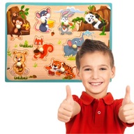 ZABAWKI EDUKACYJNE KLOCKI DREWNIANE DUŻE UKŁADANKA DLA DZIECI ZWIERZĘTA