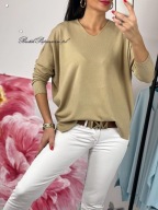 SWETER BASIC CLASSIC DEKOLT V ELEGANCKI BEŻ