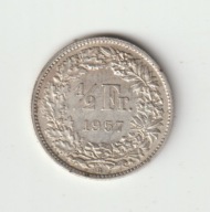 Szwajcaria 1/2 franka 1957 srebro 0.835
