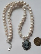 Retro*białe, słodkowodne perły, kamea ,srebro925