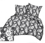 pościel bawełna lux 180x200 + 2x70x80 zamek B 343 Kwiaty białe na szarym