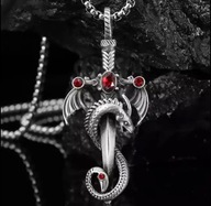Gotycki Naszyjnik Wisiorek Smoczy Miecz Owinięty Smok Dragon Goth Prezent