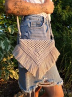 Beżowa torebka boho na plecionym pasku makrama handmade