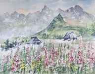 Akwarela Obraz Pejzaż Tatry Hala Gąsienicowa