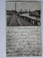 Kołobrzeg Kolberg port litografia czarno - biała 5.08.1890 rok Prekursor