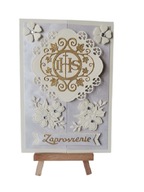 ZAPROSZENIA KOMUNIA UNIWERSALNE IHS W KWIATACH B6 ECRI - SREBRO