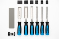 Dłuta do obróbki drewna z prowadnicą szlifierską, kamieniem szlifierskim