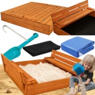 PIASKOWNICA DREWNIANA ZAMYKANA DLA DZIECI OGRODOWA Z ŁAWKAMI IMPREGNOWANA