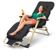 LEŻAK OGRODOWY ROZKŁADANY CZARNY PODUSZKA 150KG STYLOWY NOWOCZESNY STYL