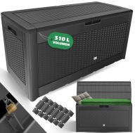 Skrzynia ogrodowa 310L z rolkami składana pokrywa rattanowa antracytowa