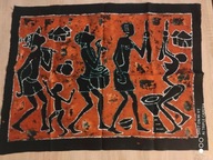 Afryka Togo Batik 82x61 cm Murzyni wioska jedzenie