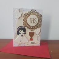 Ręcznie robiona kartka – Pamiątka Pierwszej Komunii Świętej dla dziewczynki