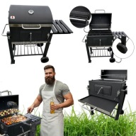 GRILL GRIL WĘGLOWY NA KÓŁKACH ŻELIWNY RUSZT PRZENOŚNY TERMOMETR POKRYWA XXL