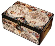 KUFEREK skrzynka drewniana ANTYCZNA MAPA 30x20