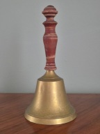 ANTYCZNY DZWONEK MOSIĘŻNY Z DREWNIANYM UCHWYTEM