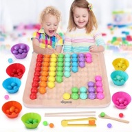 DREWNIANE KULKI KORALIKI DO UKŁADANIA ZESTAW 3 w 1 TĘCZOWE PUZZLE UKŁADANKA