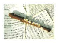 Pocztówka - Flet, stokrotki i nuty ...