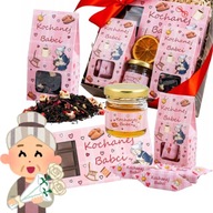 KOSZ PREZENTOWY DZIEŃ BABCI ZESTAW PREZENT CZEKOLADA MIÓD HERBATA KRÓWKI