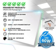 PANEL SYNTRON LED OPRAWA RASTROWA PODTYNKOWA 60x60 60W WYBÓR ŚWIATŁA