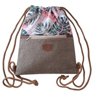 Worek plecak lniany w liście monstery HABILE design bag