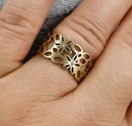 81505 Pierścionek złota stal chirurgiczna rozm.23, US 10, śr.20mm kwiatki