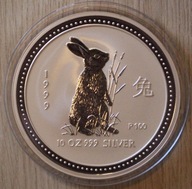 ROK KRÓLIKA - 10 $ DOLARÓW 1999 AUSTRALIA, 10 OZ 999, LUNAR I 1, RARYTAS