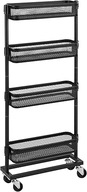 PÓŁKA REGAŁ NA KÓŁKACH 4 POZIOMOWY MOBILNY STOJAK CZARNY