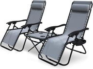 Krzesło leżak zestaw z uchwytem na kubek z pasującym stołem 3 sztuki szare