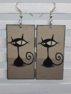 Kolczyki Koci szok decoupage grafika czarny kot rysunkowy Handmade