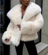Futro futerko płaszcz płaszczyk kurtka biały damska jesień zima glamour LUX