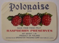 ETYKIETA - Polonaise BRAND RASPBERRY PRESERVES - POLAND - TRA CORP NEW YORK
