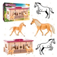 FAUNICA DREWNIANA STAJNIA OBORA 6 STANOWISK FIGURKI KONIE 2SZT.