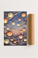 Plakat bez ramy 21x30 cm Latające lampiony unoszące się w niebo 2