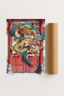 Plakat bez ramy 50x70cm Chińska brama smoki Azja Kultura Design Prezent