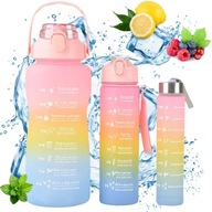 ZESTAW 3X BUTELKA NA WODĘ BIDONY MOTYWACYJNE ZE SŁOMKĄ WIELOKOLOROWE