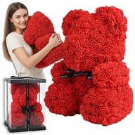 Miś z RÓŻ DUŻY 40CM XXL Czerwony na PREZENT z KOKARDKĄ DLA NIEJ DLA BABCI